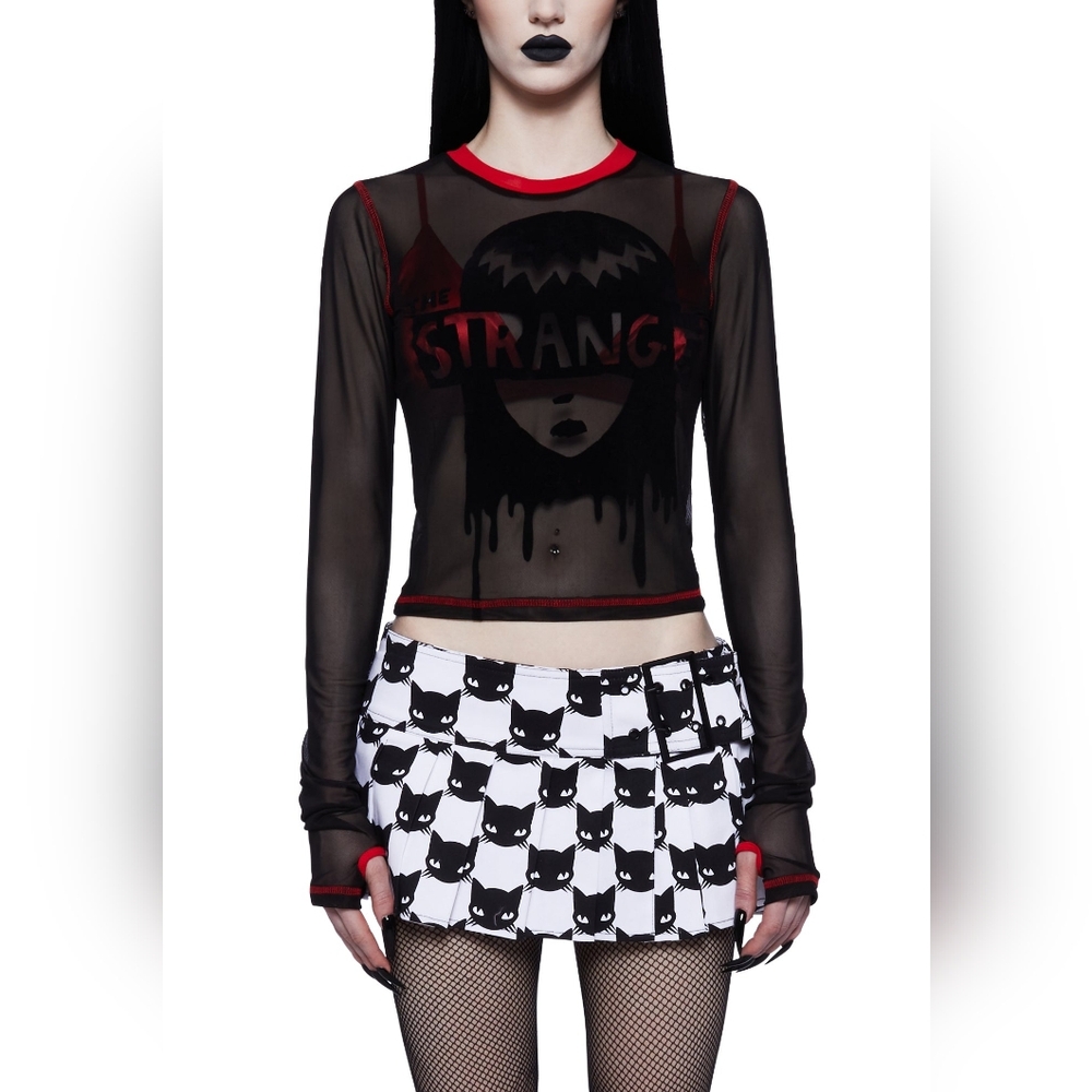 Black and Red Mesh Crop Top